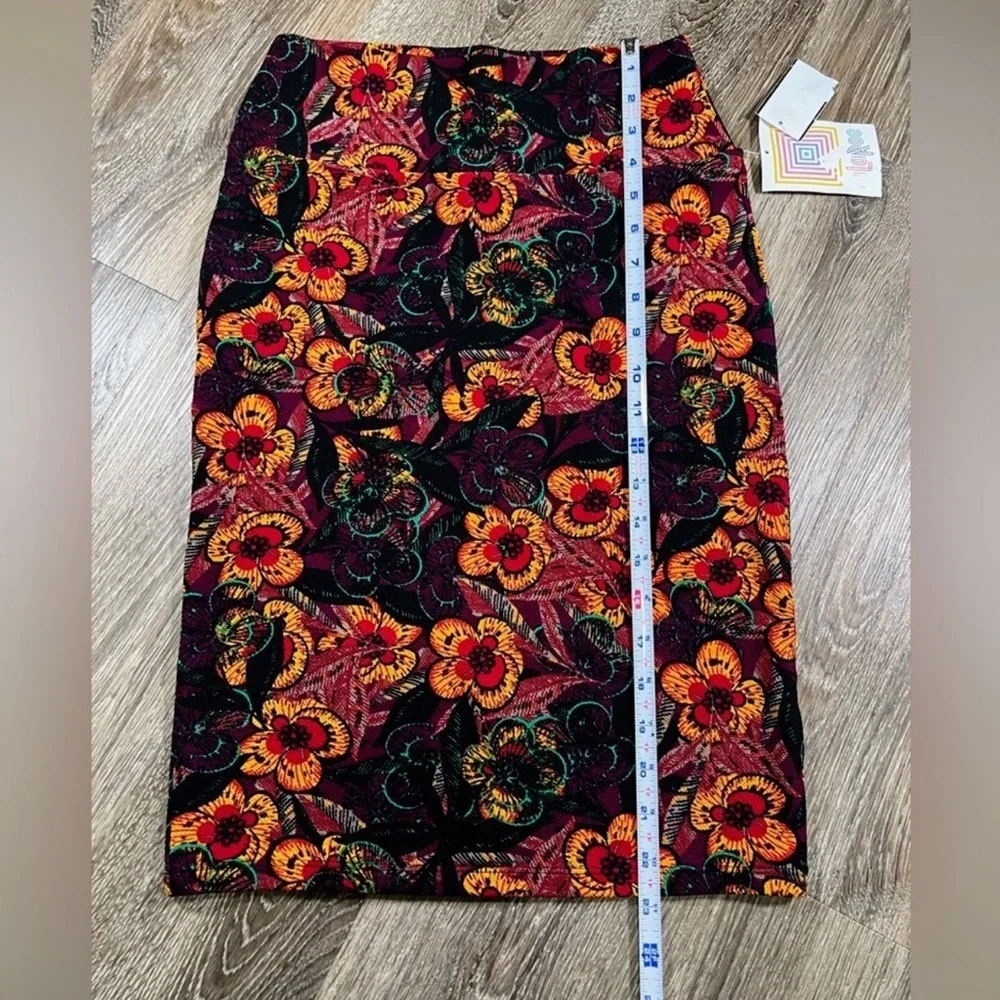 Lularoe Skirt Women XS Black Red Yellow Floral Cassie Pencil‎ Skirt Bodycon Boho